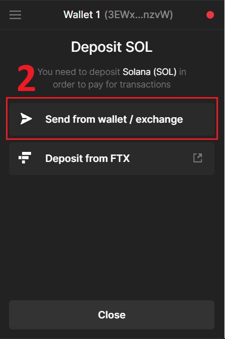 Step 2, select send from wallet / exchange