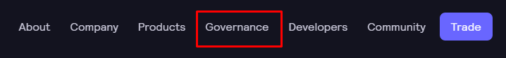DYDX top menu with highlighted Governance