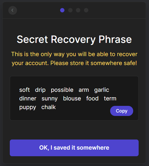 Phantom secret recovery phrase (seed phrase)