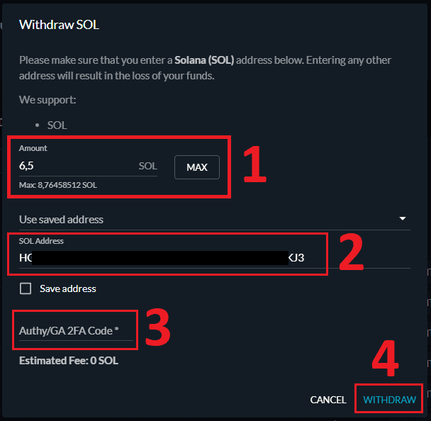 Withdraw Solana SOL on FTX