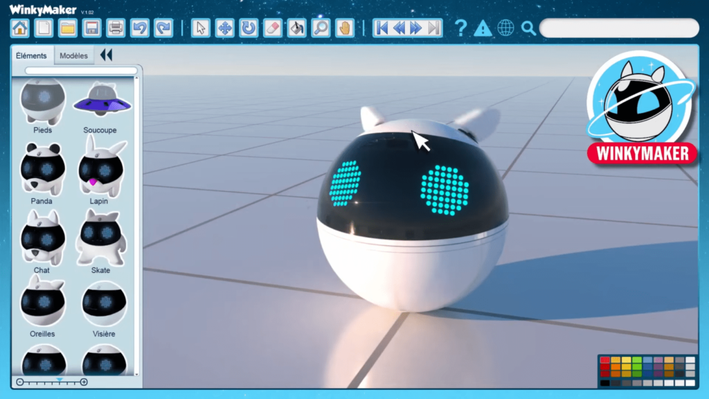 Winkymaker image with the drag and drop editor system to customize your Winky robot